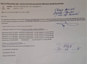 Cursuri de instruire privind utilizarea durabila a pesticidelor