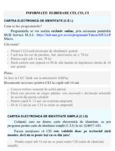 INFORMAȚII PRIVIND ELIBERAREA C.E.I., C.I.S., C.I.