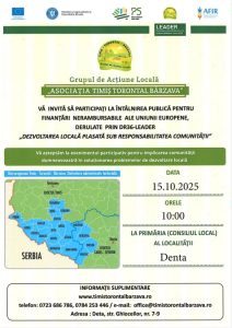 INVITAȚIE ASOCIAȚIA TIMIȘ TORONTAL BÂRZAVA- întâlnire de animare pentru finanțări nerambursabile, miercuri 15 octombrie, de la ora 10:00