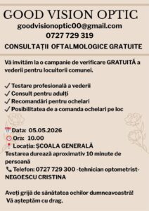 Campanie de verificare a vederii gratuită- 5 Mai 2026