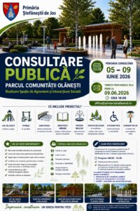 CONSULTARE PUBLICĂ PARCUL COMUNITĂȚII OLĂNEȘTI – Realizare spațiu de agrement și interacțiune socială 05 – 09 iunie 2026