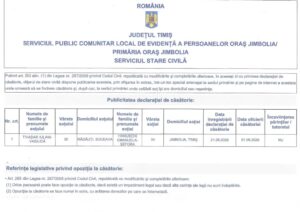 Publicitatea declarației de căsătorie din data de 21.08.2026