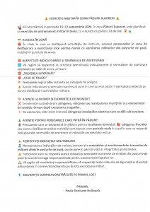 Anunț exercițiu militar Pădurea Bujoreni : 15-17 septembrie 2026